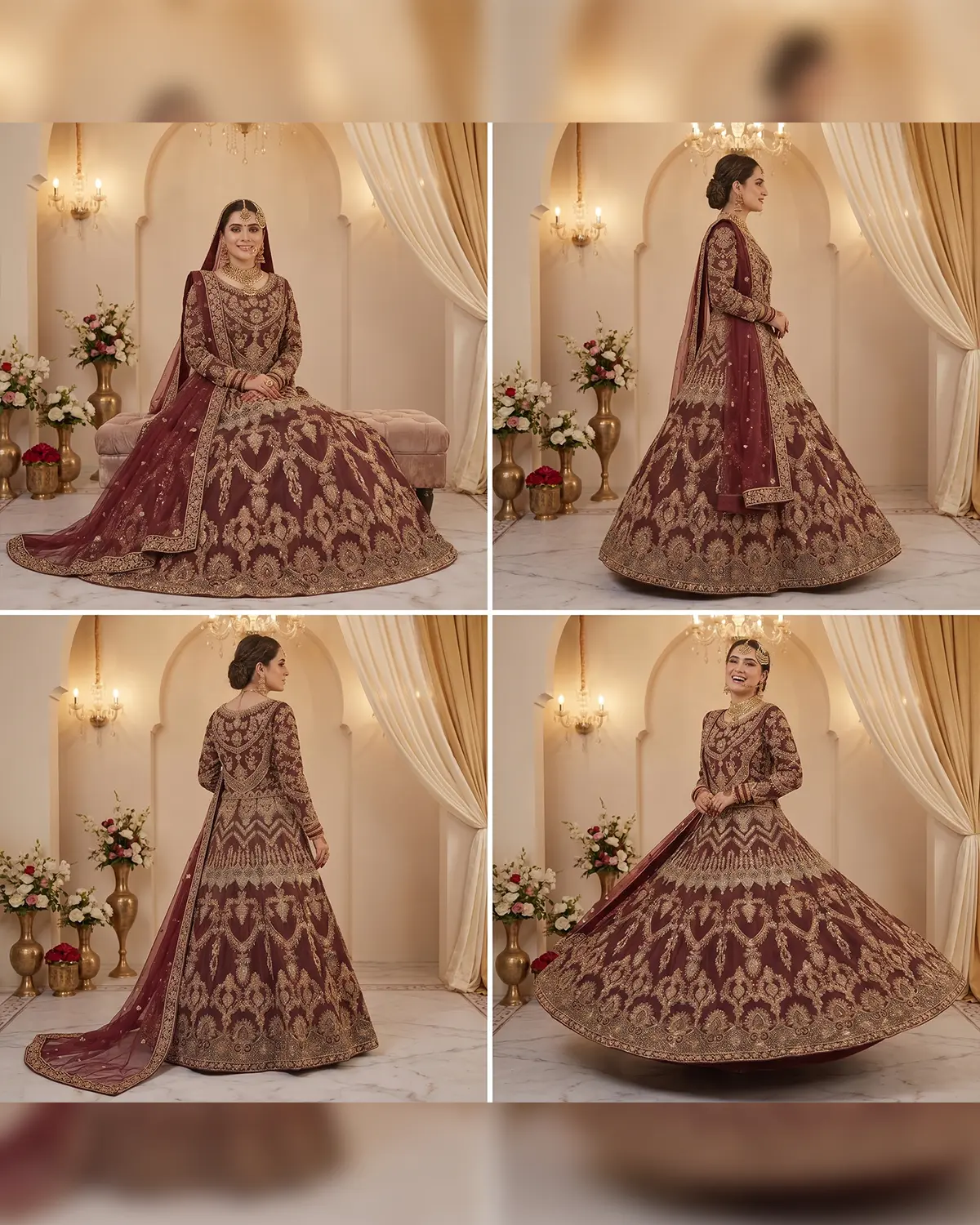 Maroon Embellished Bridal Lehenga - Image 4