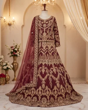 Maroon Embellished Bridal Lehenga