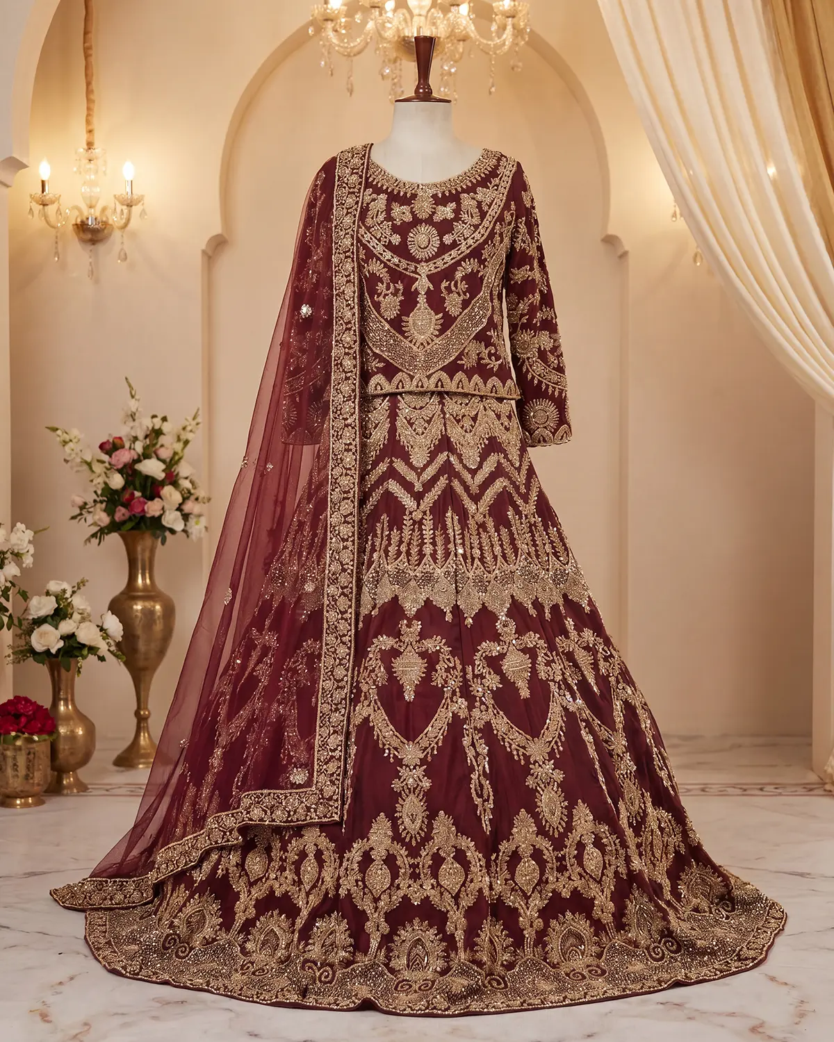 Maroon Embellished Bridal Lehenga