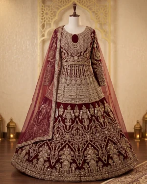 Royal Maroon Elegant Mughal Zardozi Bridal Lehenga