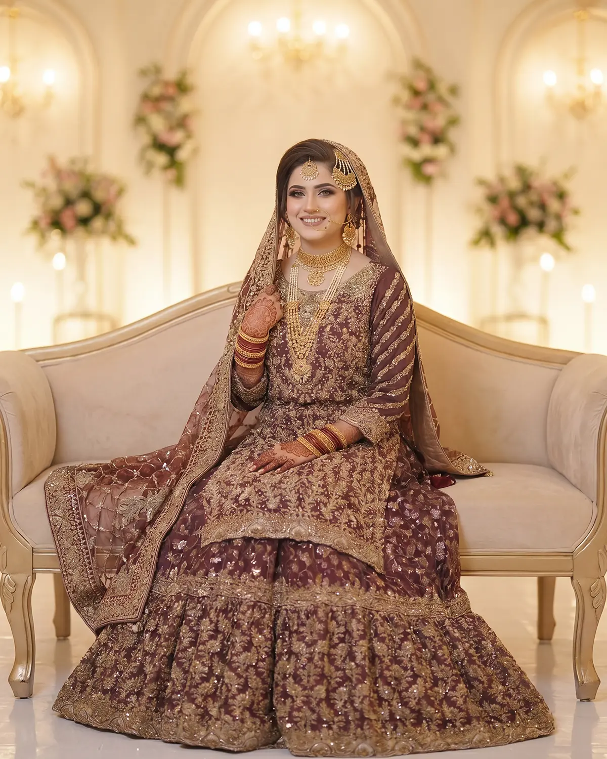 Luxurious Tux Gold Heavy Zari Embodied Farsi Bridal Lehenga - Image 2
