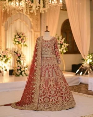 Crimson Gold Heavy Embroidered Royal Bridal Lehenga