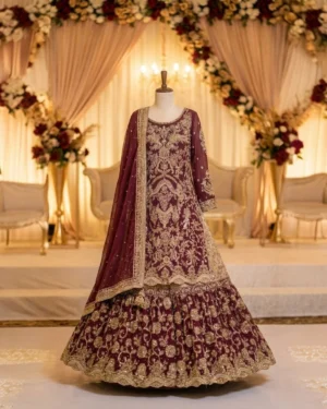 Royal Golden Zardozi Embodied Farshi Bridal Lehenga