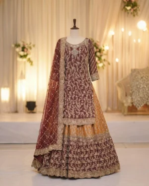 Royal Golden Elegant Noor Farshi Bridal Lehenga
