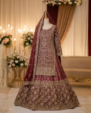 Premium Copper Golden Elegant Farshi Bridal Lehenga