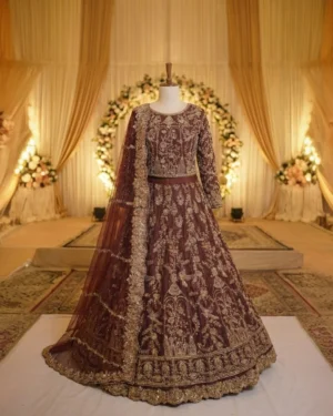 Maroon structured Zari Work Bridal Lehenga