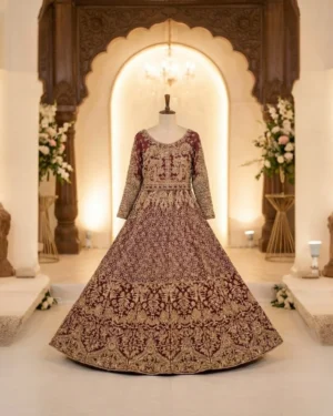 Royal Gold Patterned Embroidered Bridal Lehenga