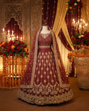 Royal Rust Patterned Zari Work Bridal Lehenga