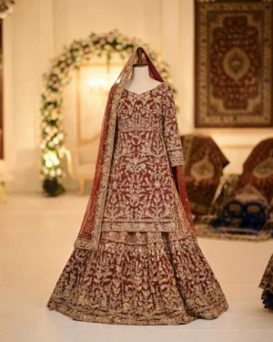 Premeium Maroon Luxe Farshi Bridal Lehenga