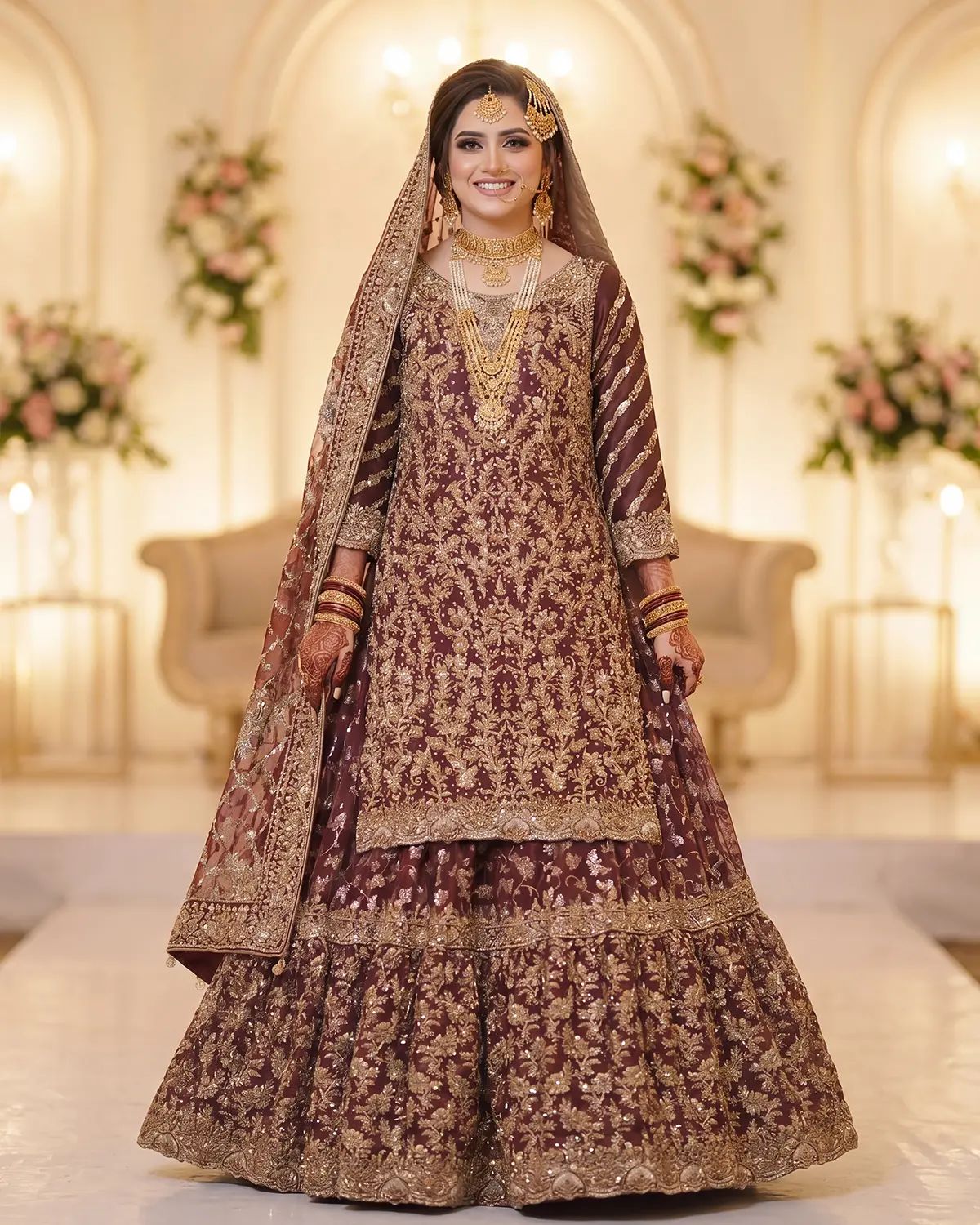 Luxurious Tux Gold Heavy Zari Embodied Farsi Bridal Lehenga - Image 3