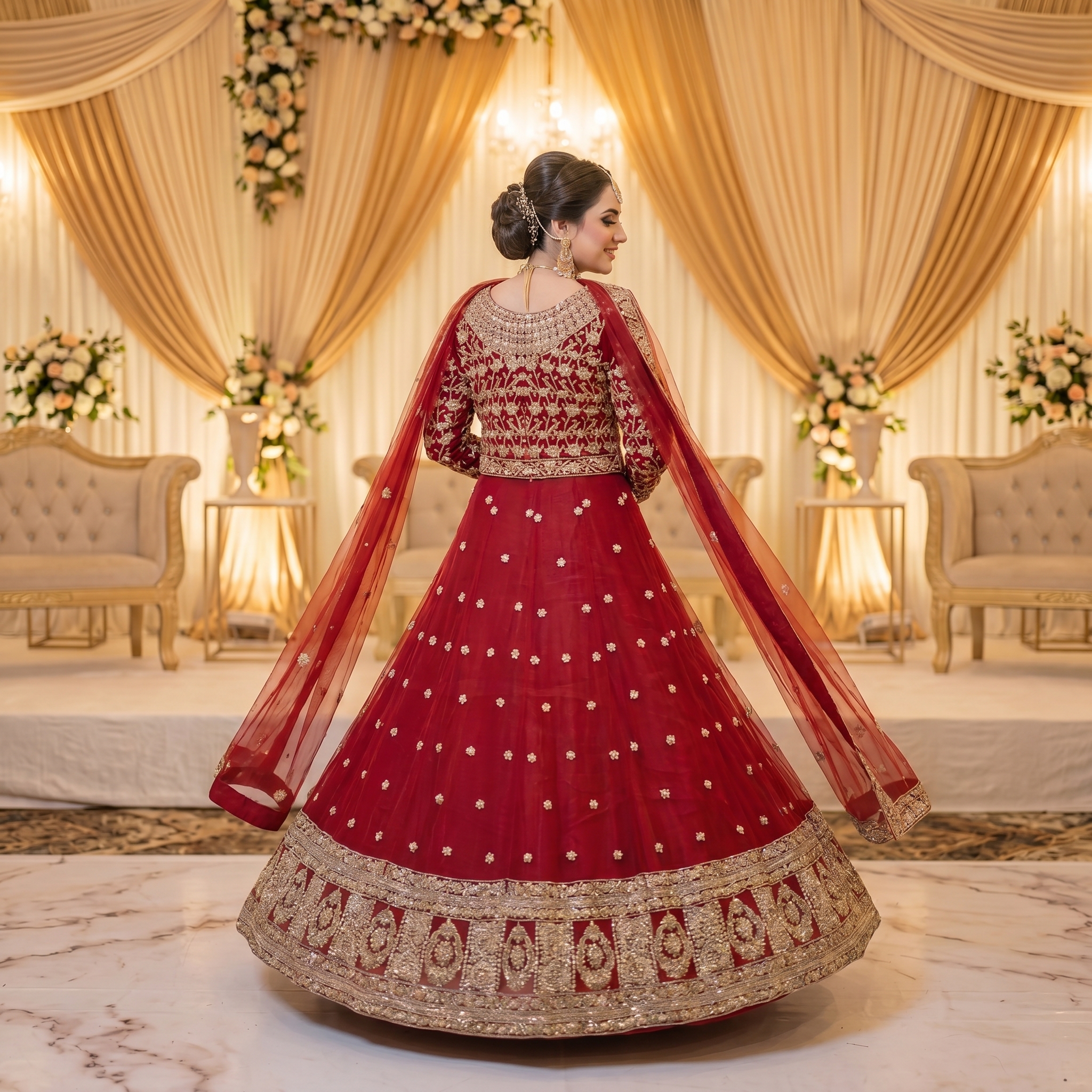 Red Elara Regal Premium Bridal Lehenga - Image 3