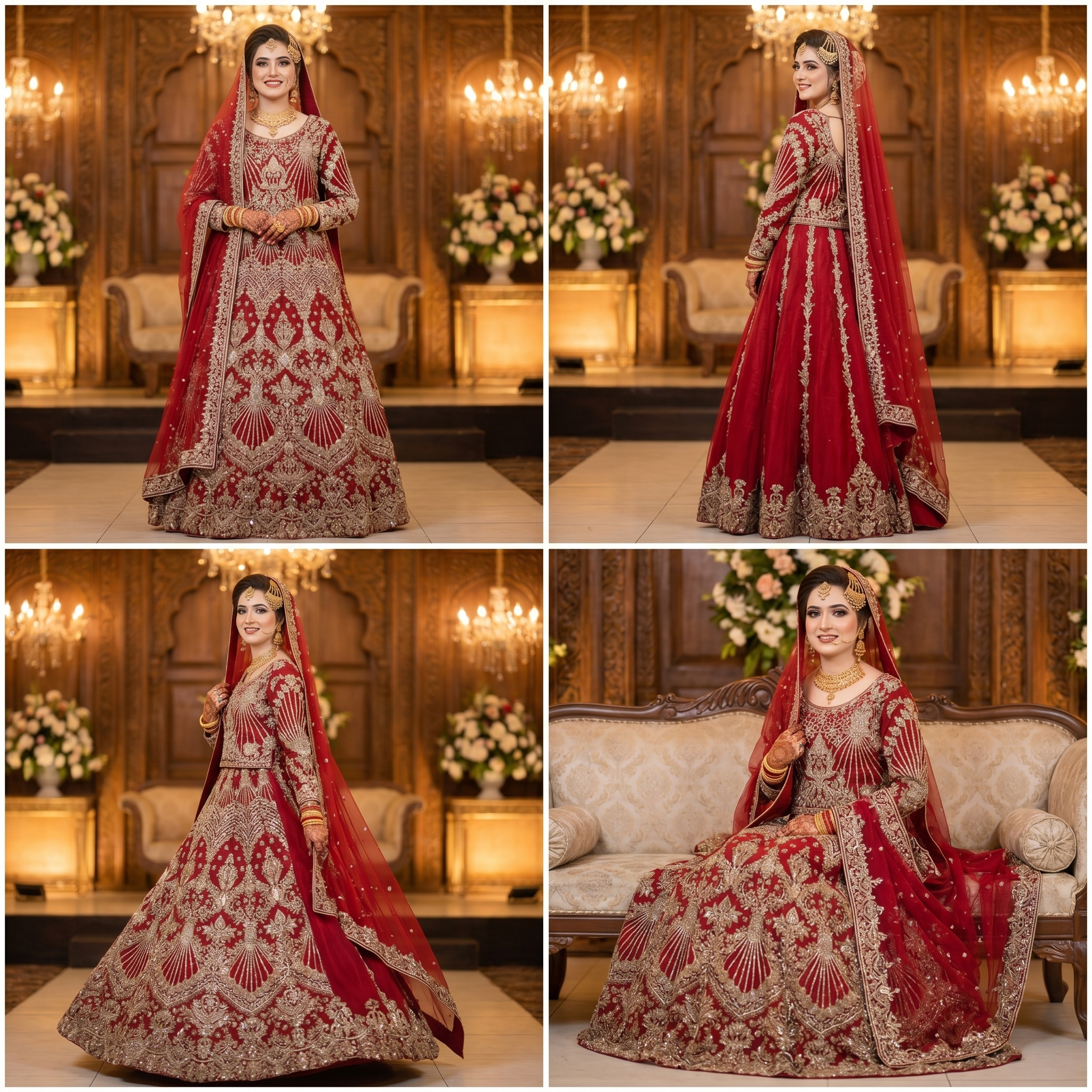 Crimson Flare Gold Embroidered Bridal Lehenga - Image 4