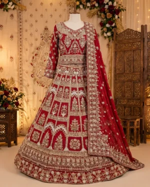 Brick Red Abeer Rich Work Bridal Lehenga