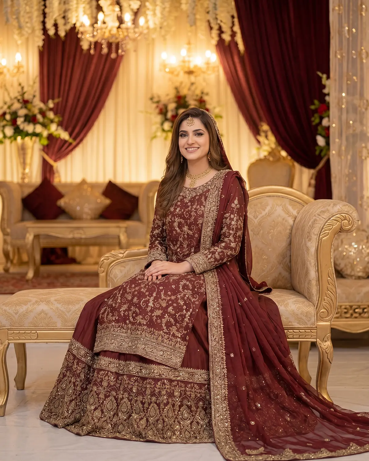 Royal Maroon Embroidery Farshi Bridal Lehenga - Image 2