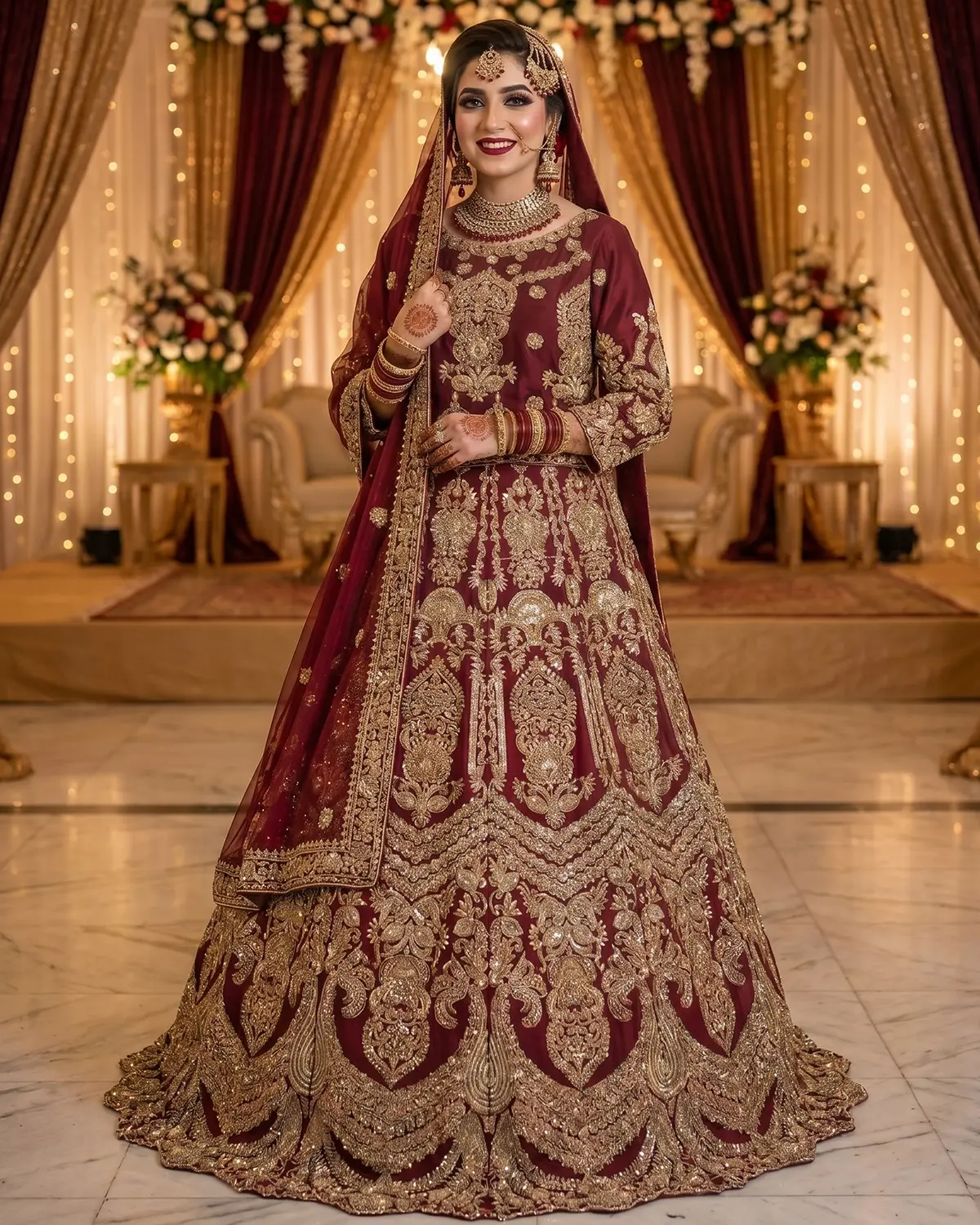 Crimson Gold Elara Regal Bridal Lehenga - Image 2
