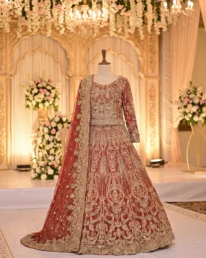 Crimson Gold Heavy Embroidered Royal Bridal Lehenga
