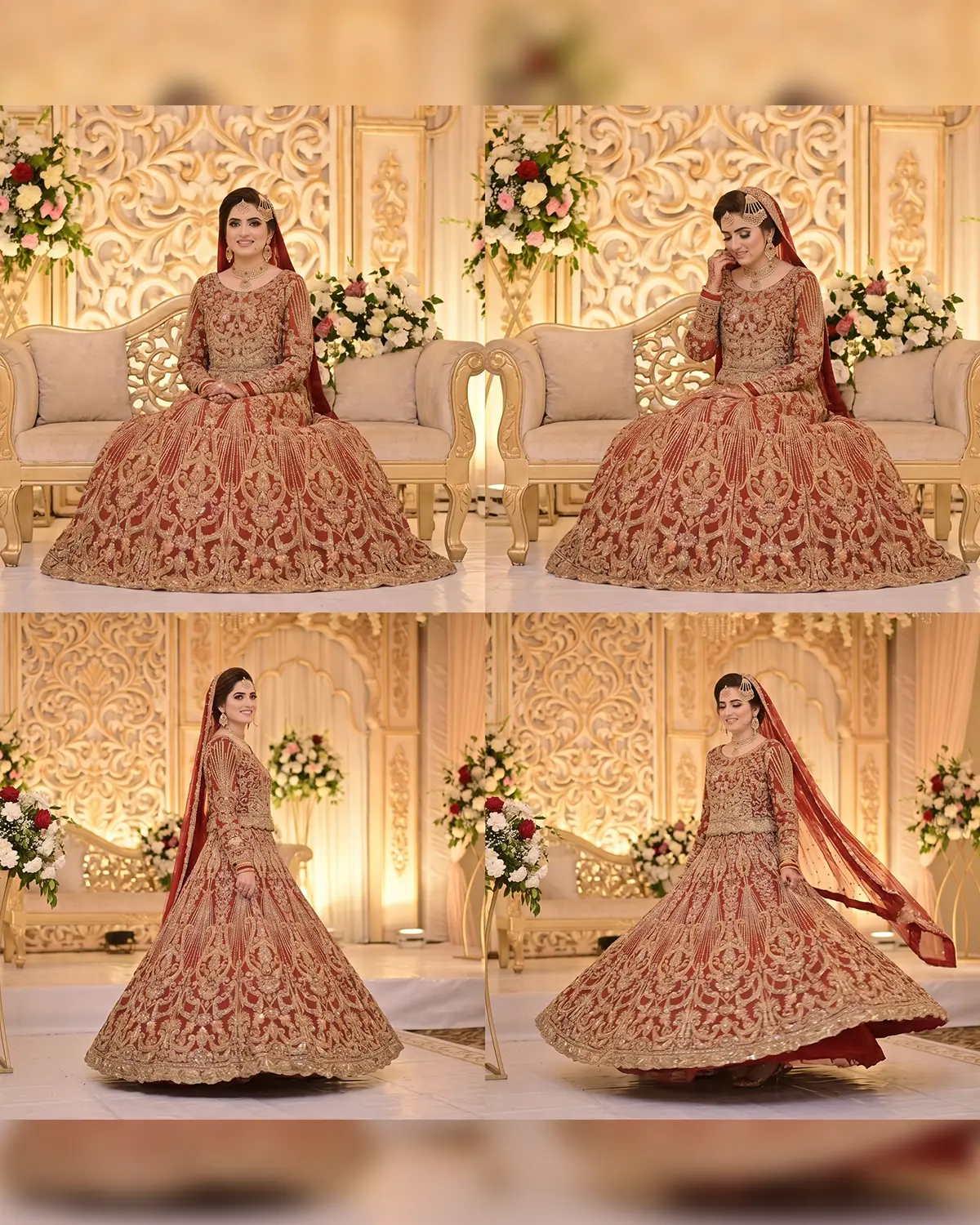 Crimson Gold Heavy Embroidered Royal Bridal Lehenga - Image 4
