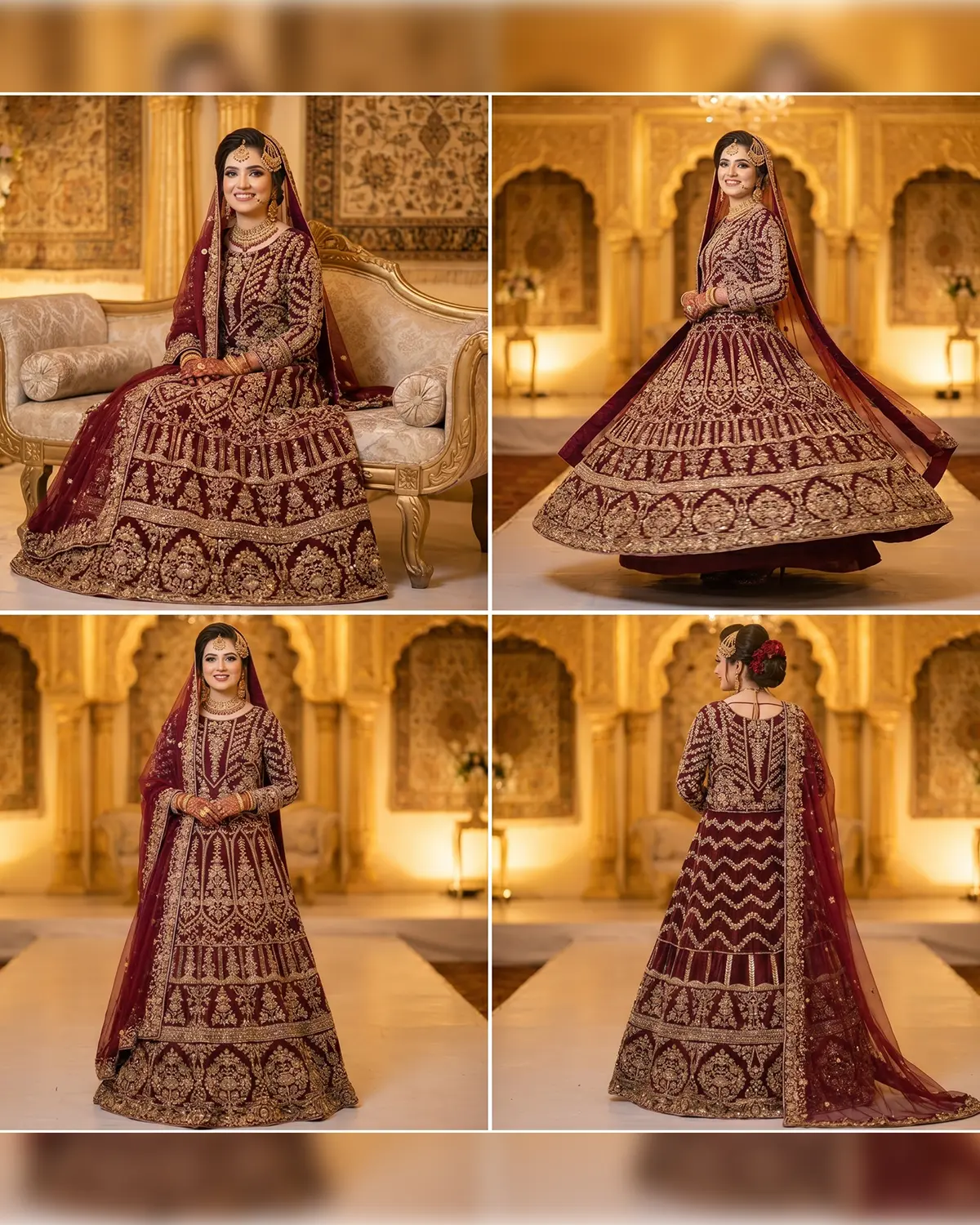 Rust Maroon Golden Premium Bridal Lehenga - Image 4