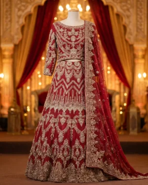 Crimson Meher Zardozi Bridal Lehenga