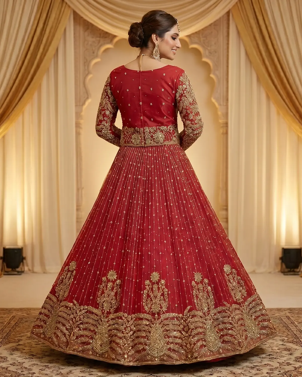 Crimson Red Zari Work Bridal Lehegna - Image 3