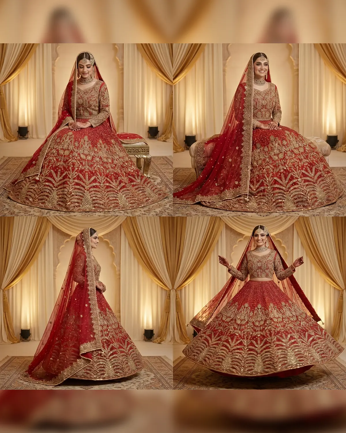 Crimson Red Zari Work Bridal Lehegna - Image 4