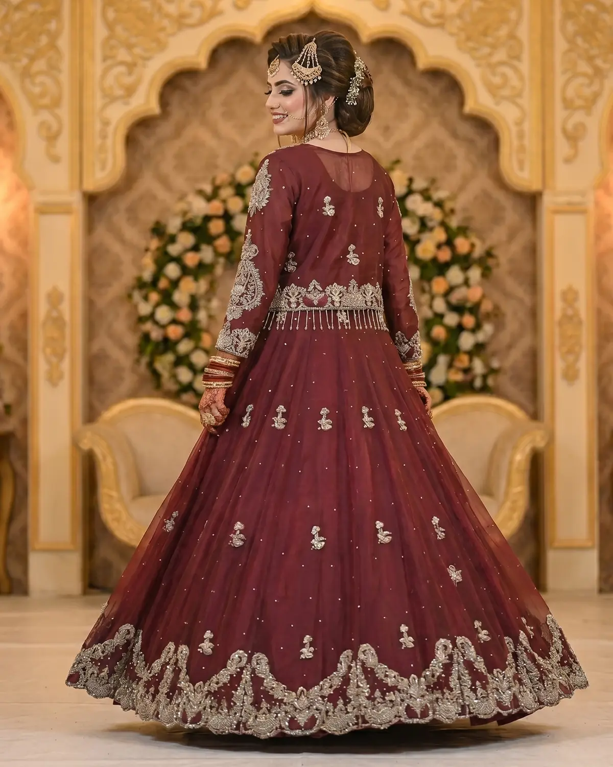 Crimson Royal Gold Embroidered Bridal Lehenga - Image 3