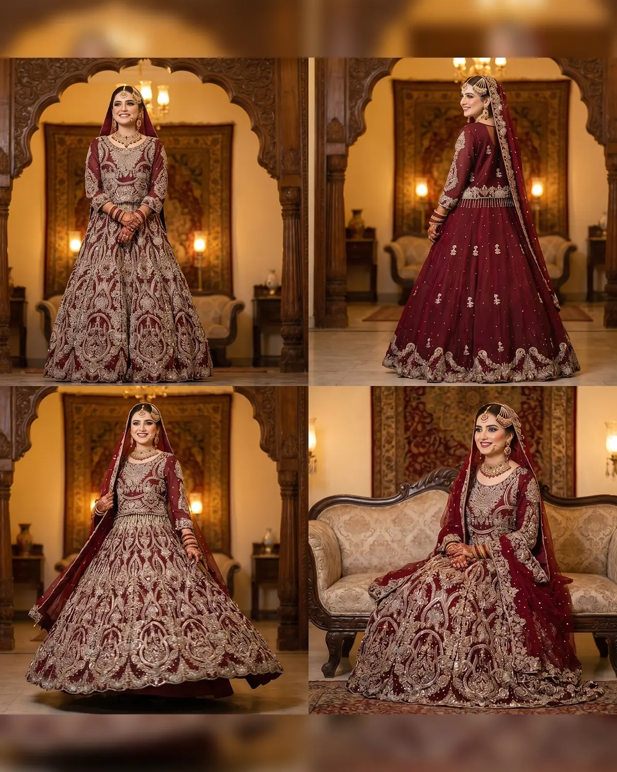 Crimson Royal Gold Embroidered Bridal Lehenga - Image 4