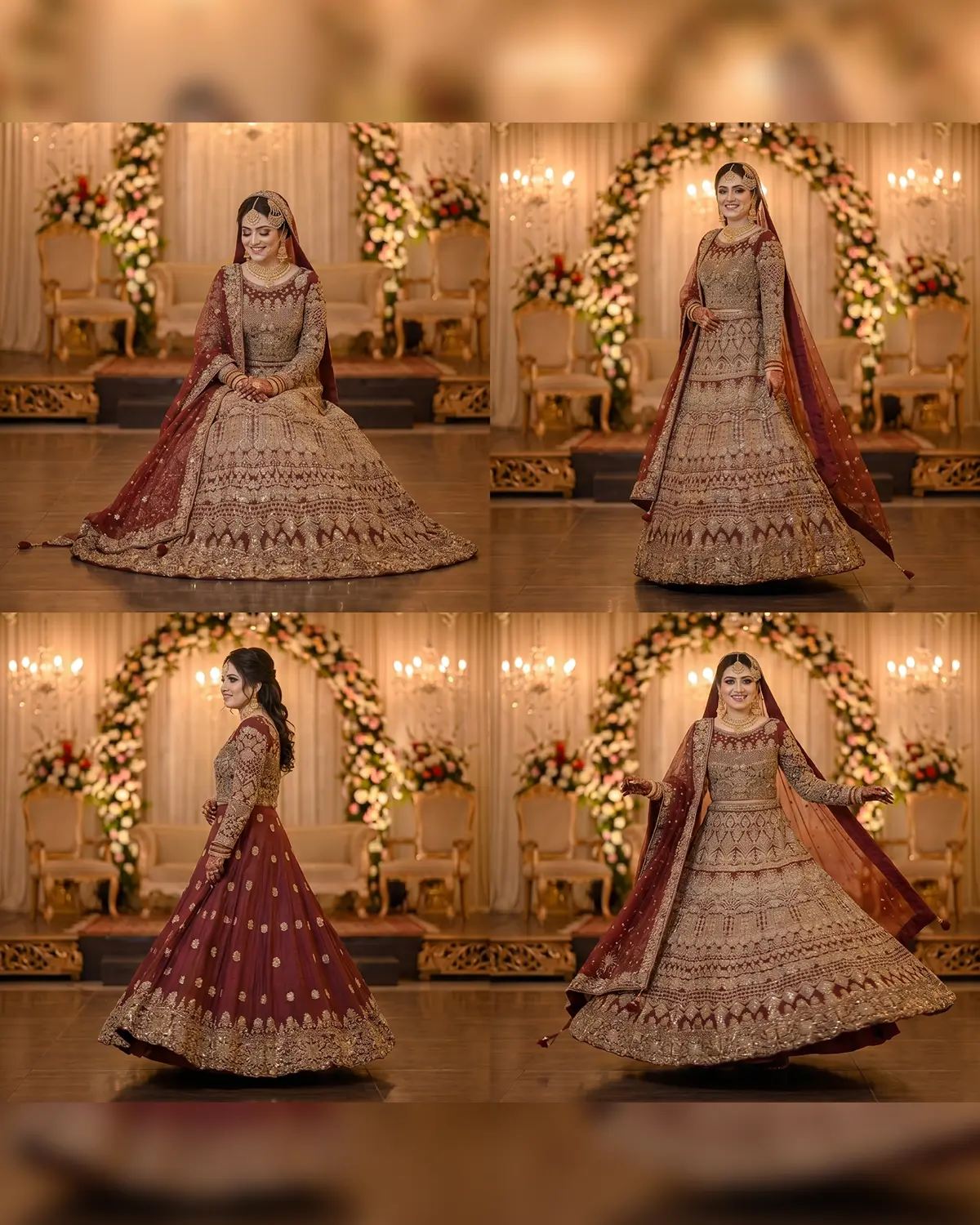 Royal Maroon Rust gold Embroidered Bridal lehenga - Image 3