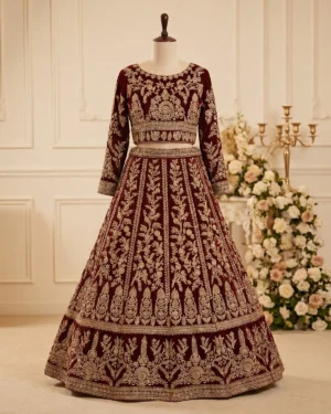 Deep Valvet Rust Rich Work Bridal Lehenga
