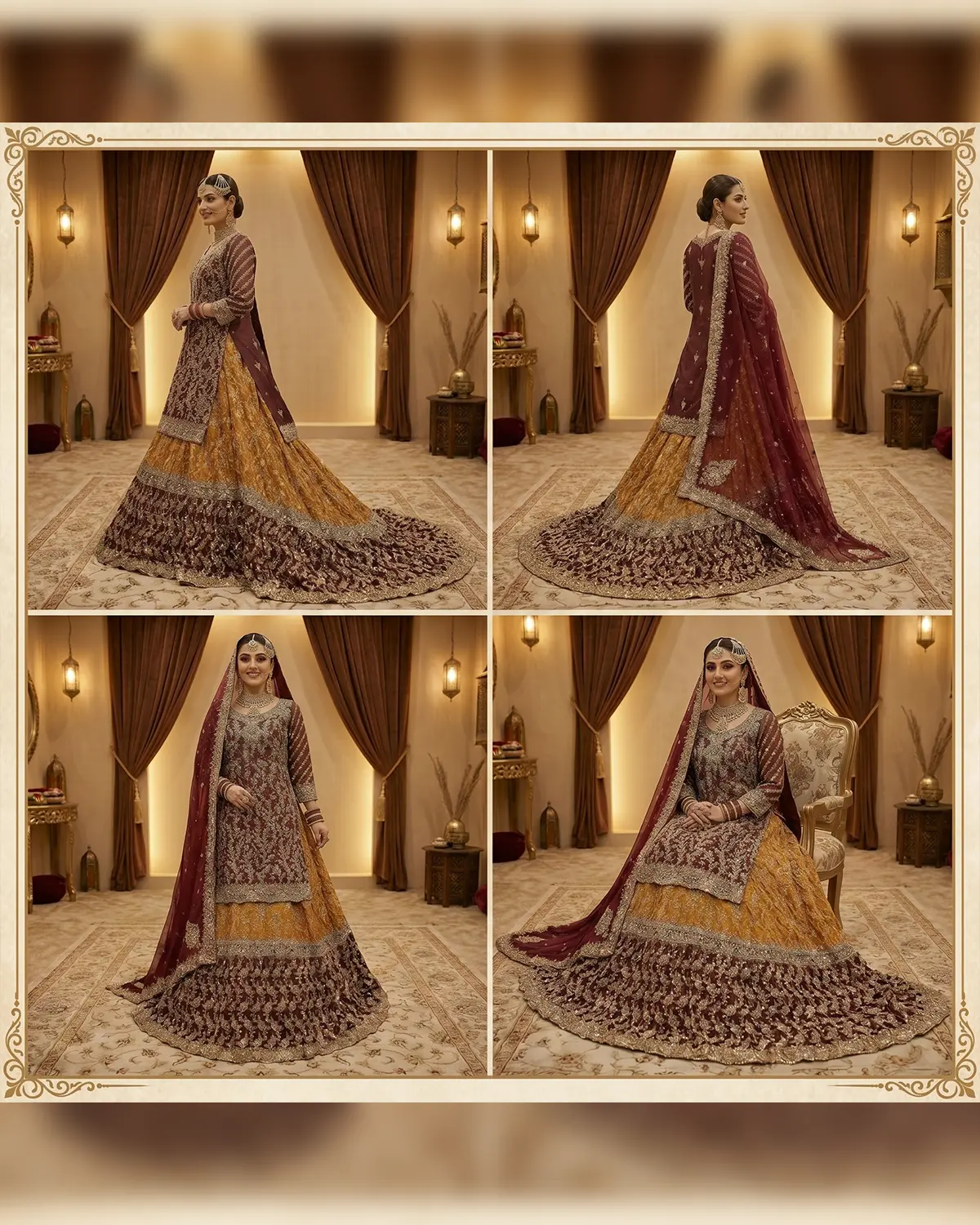 Elite Maroon Heritage Bridal Farshi Lehenga Shirt - Image 4
