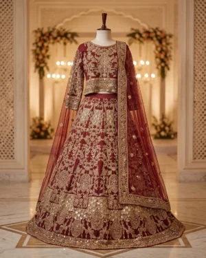 Heavy Gold Embroidered Bridal Lehenga Lahore