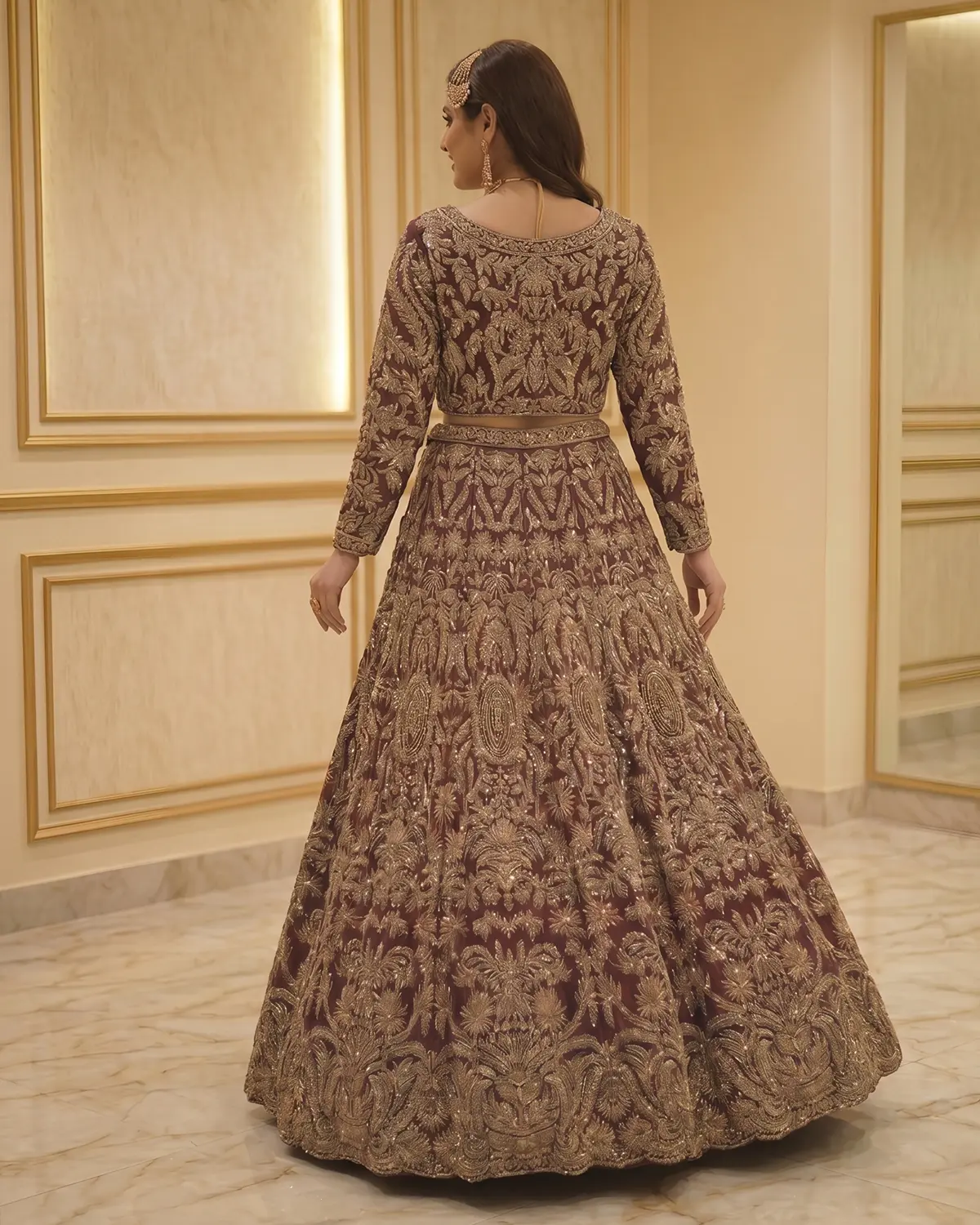 Luxury Gold Maroon Noorani Regal Bridal Lehenga - Image 3