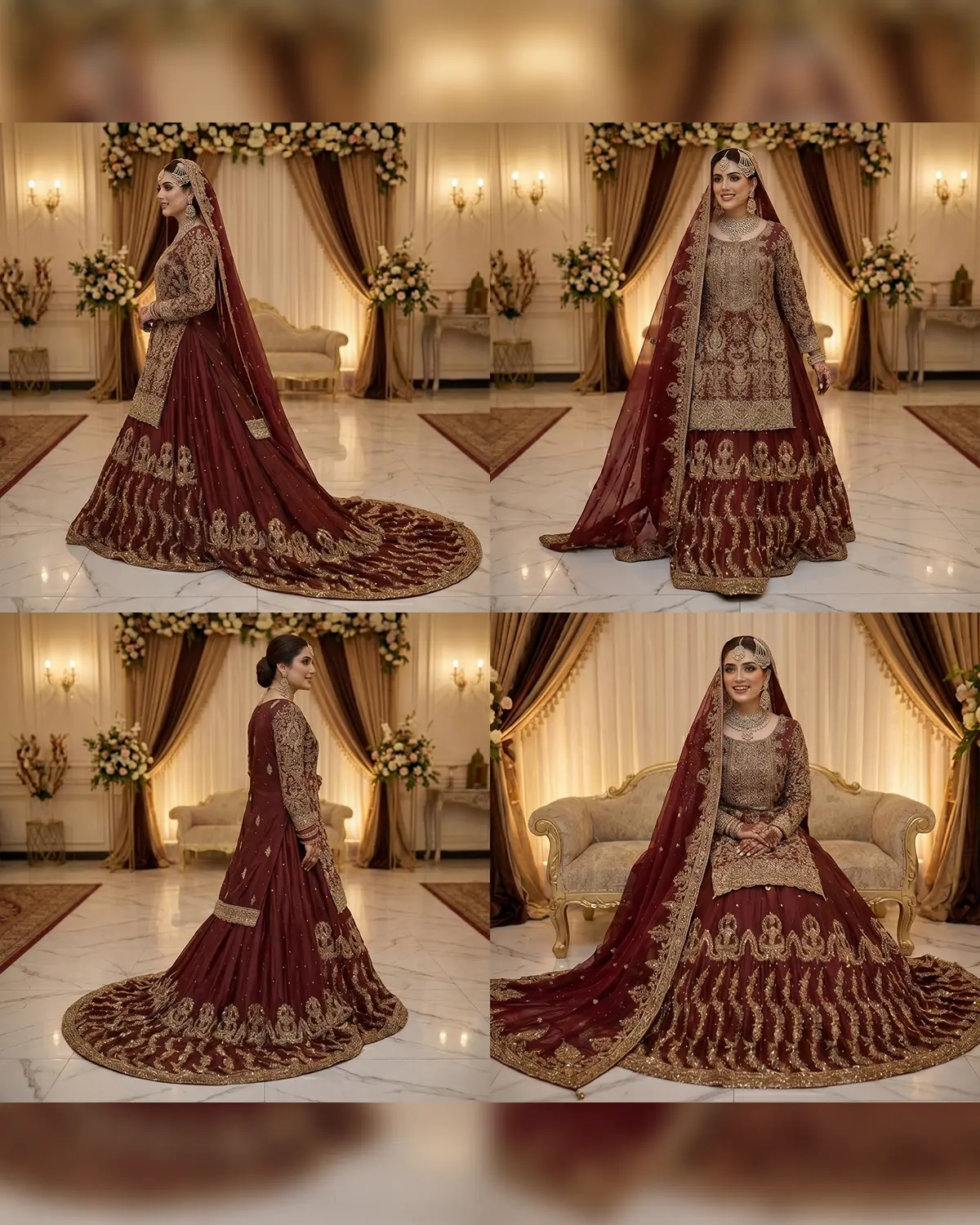 Maroon Golden Embroidery Bridal Farshi lehenga - Image 4