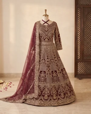 Maroon Heavy Embroidery Bridal Lehenga