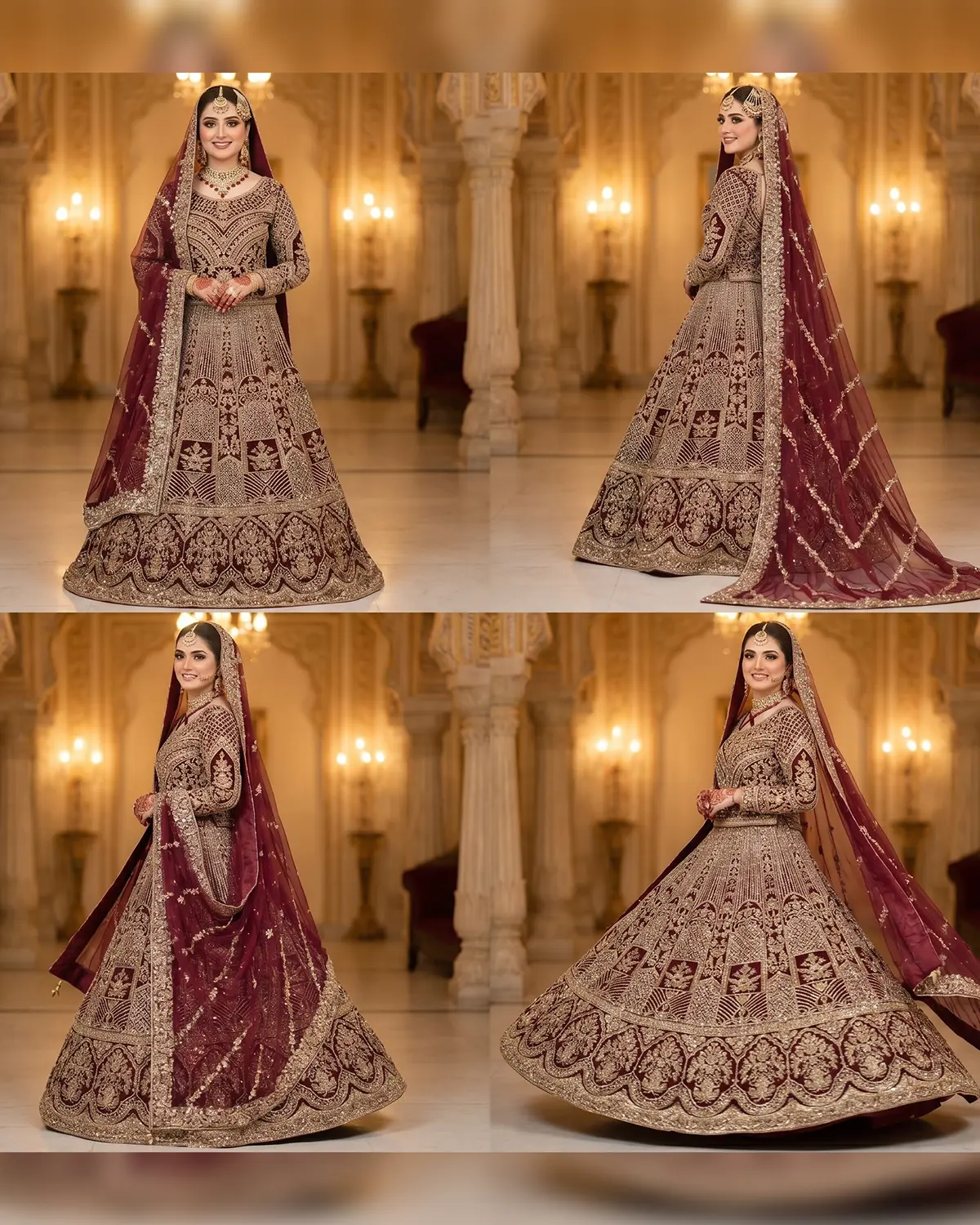 Maroon Heavy Embroidery Bridal Lehenga - Image 4