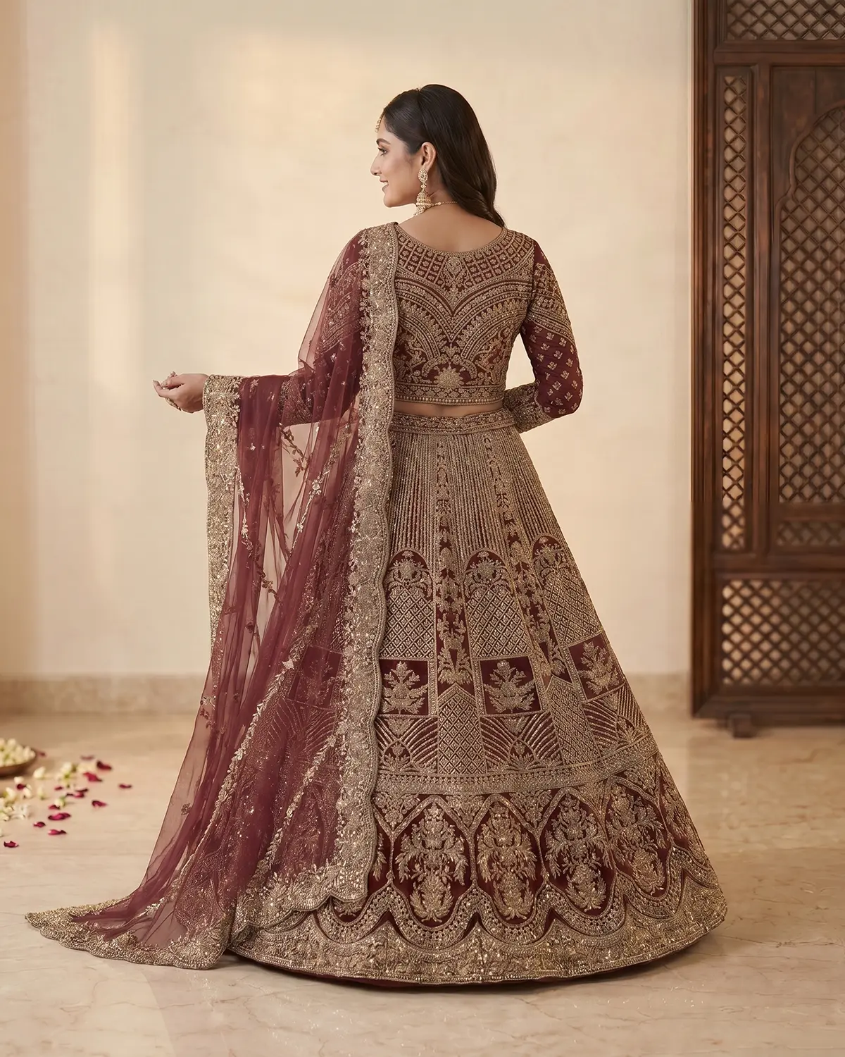 Maroon Heavy Embroidery Bridal Lehenga - Image 3