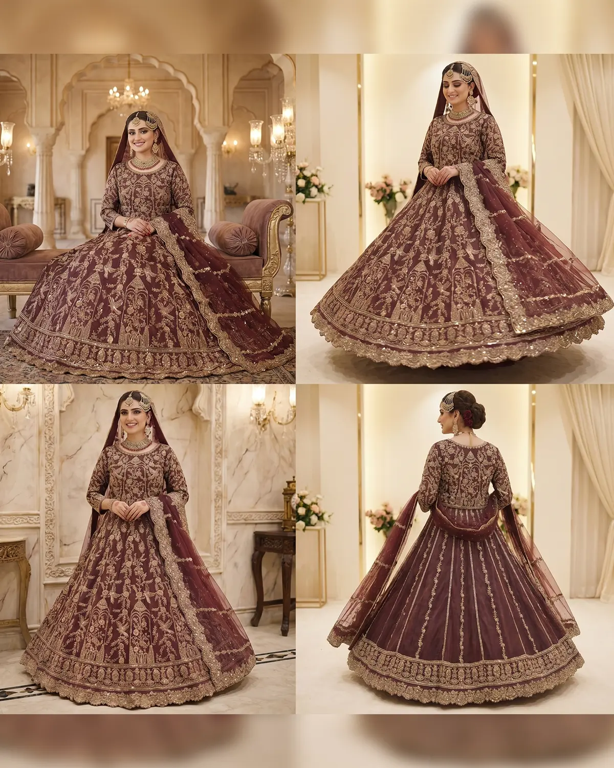 Maroon structured Zari Work Bridal Lehenga - Image 4