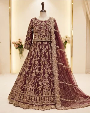 Maroon structured Zari Work Bridal Lehenga