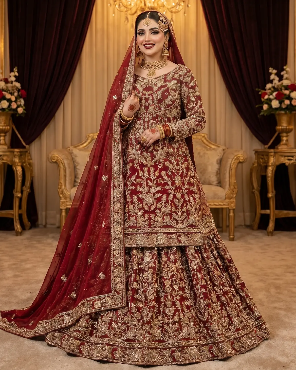Premeium Maroon Luxe Farshi Bridal Lehenga - Image 2