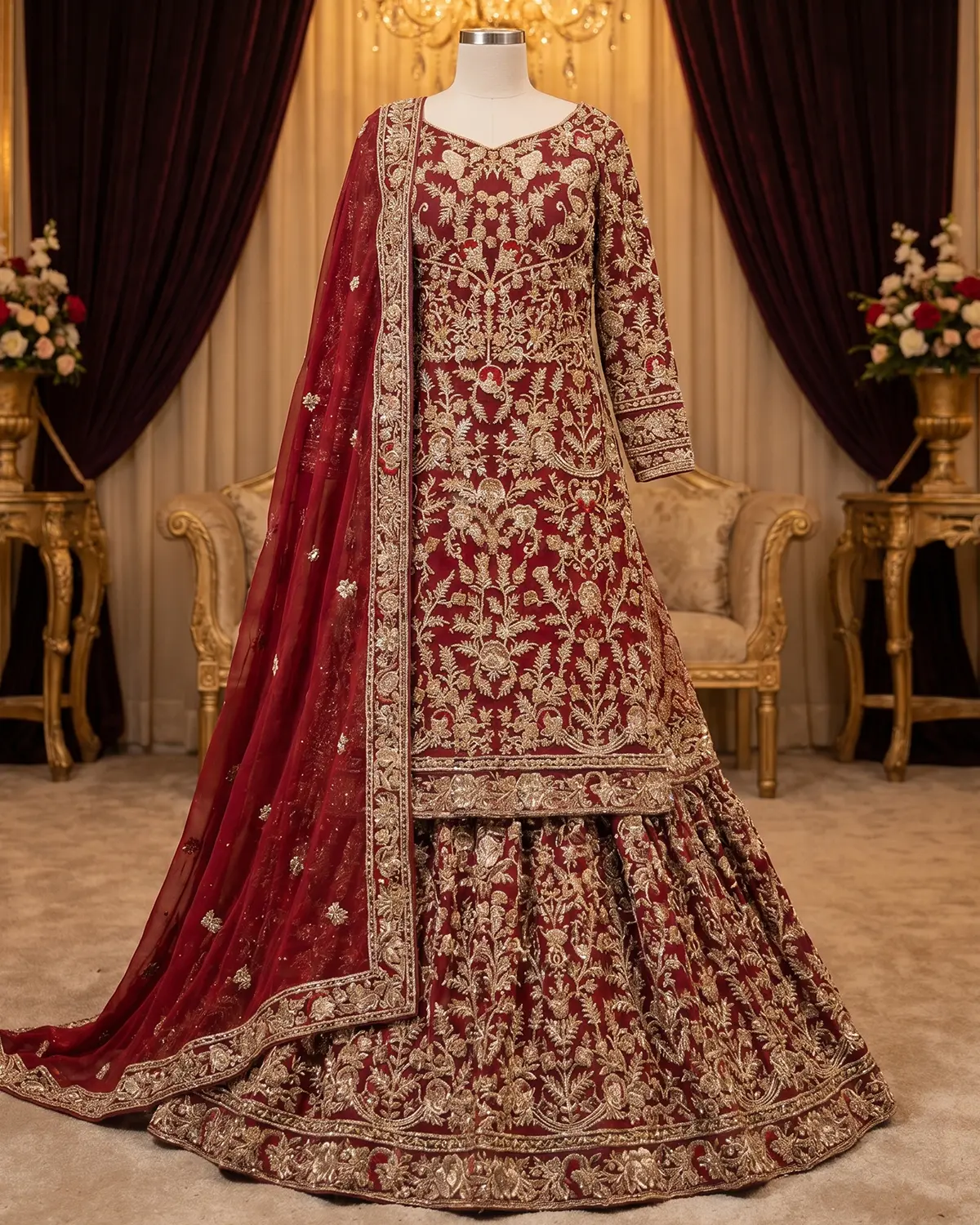 Premeium Maroon Luxe Farshi Bridal Lehenga