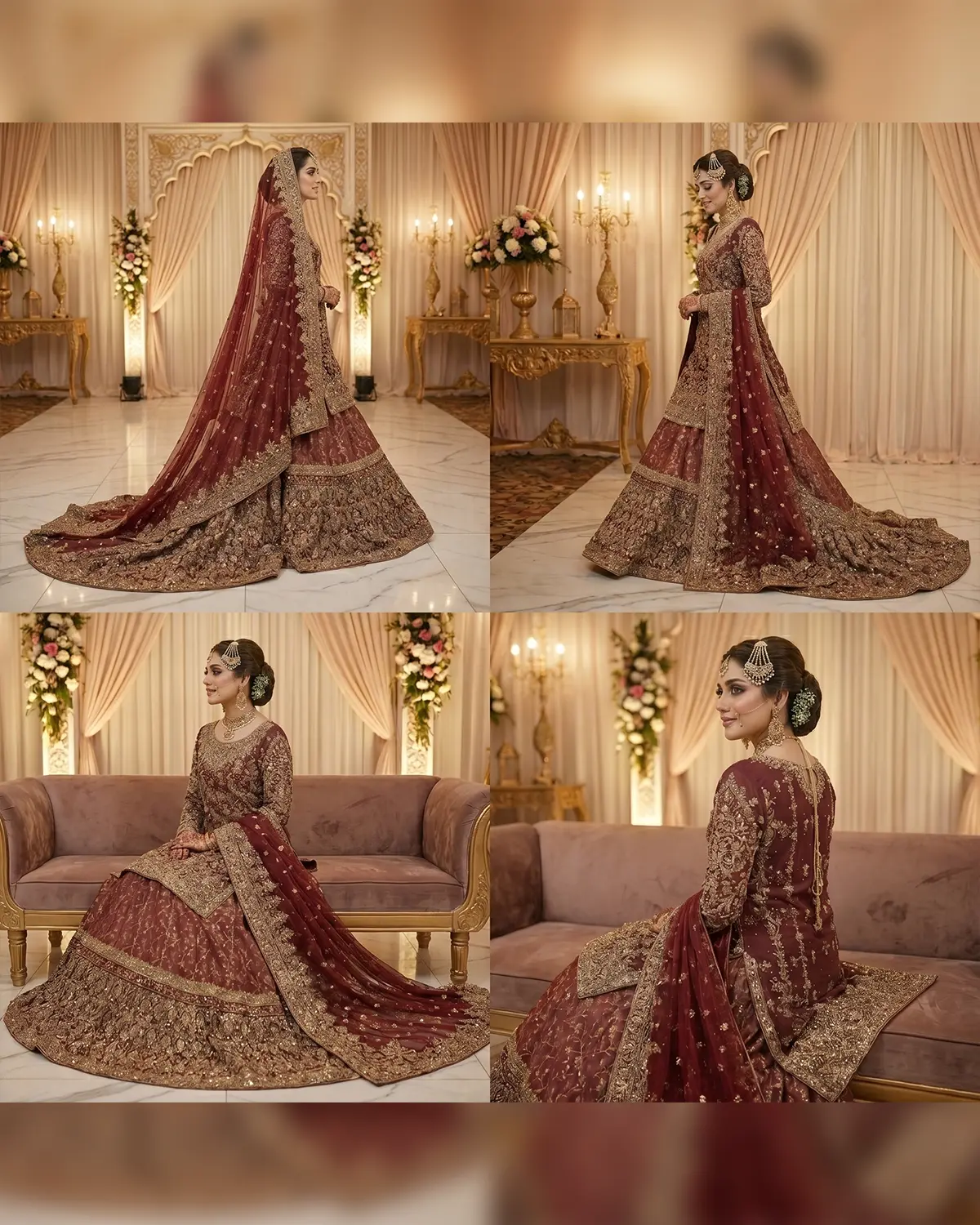 Premeium Tux Maroon Bridal Farshi Lehenga Shirt - Image 4