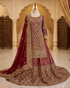 Premium Copper Golden Elegant Farshi Bridal Lehenga Shirt