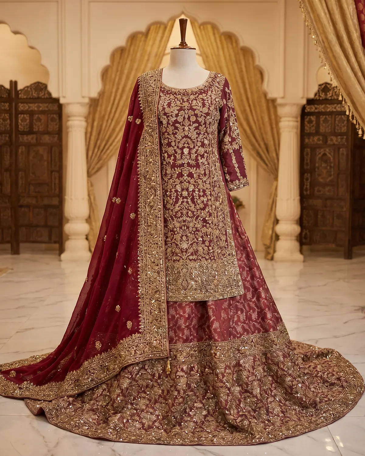 Premium Copper Golden Elegant Farshi Bridal Lehenga Shirt