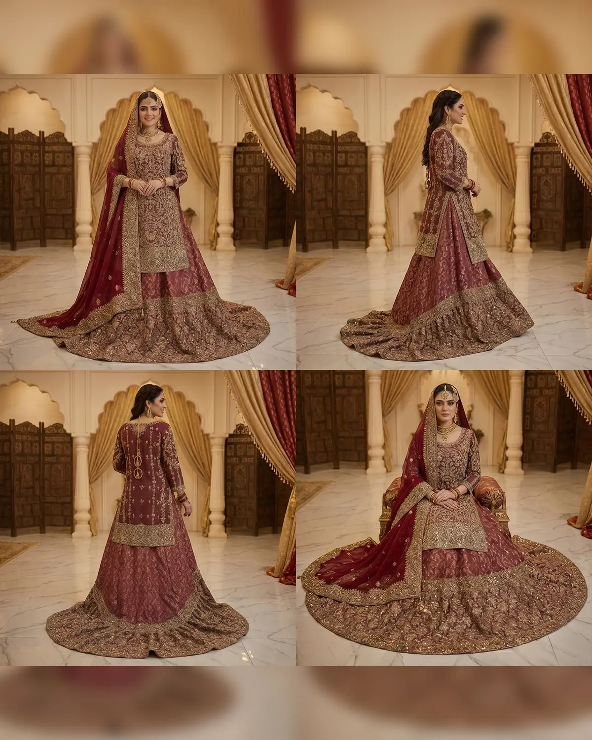 Premium Copper Golden Elegant Farshi Bridal Lehenga Shirt - Image 4