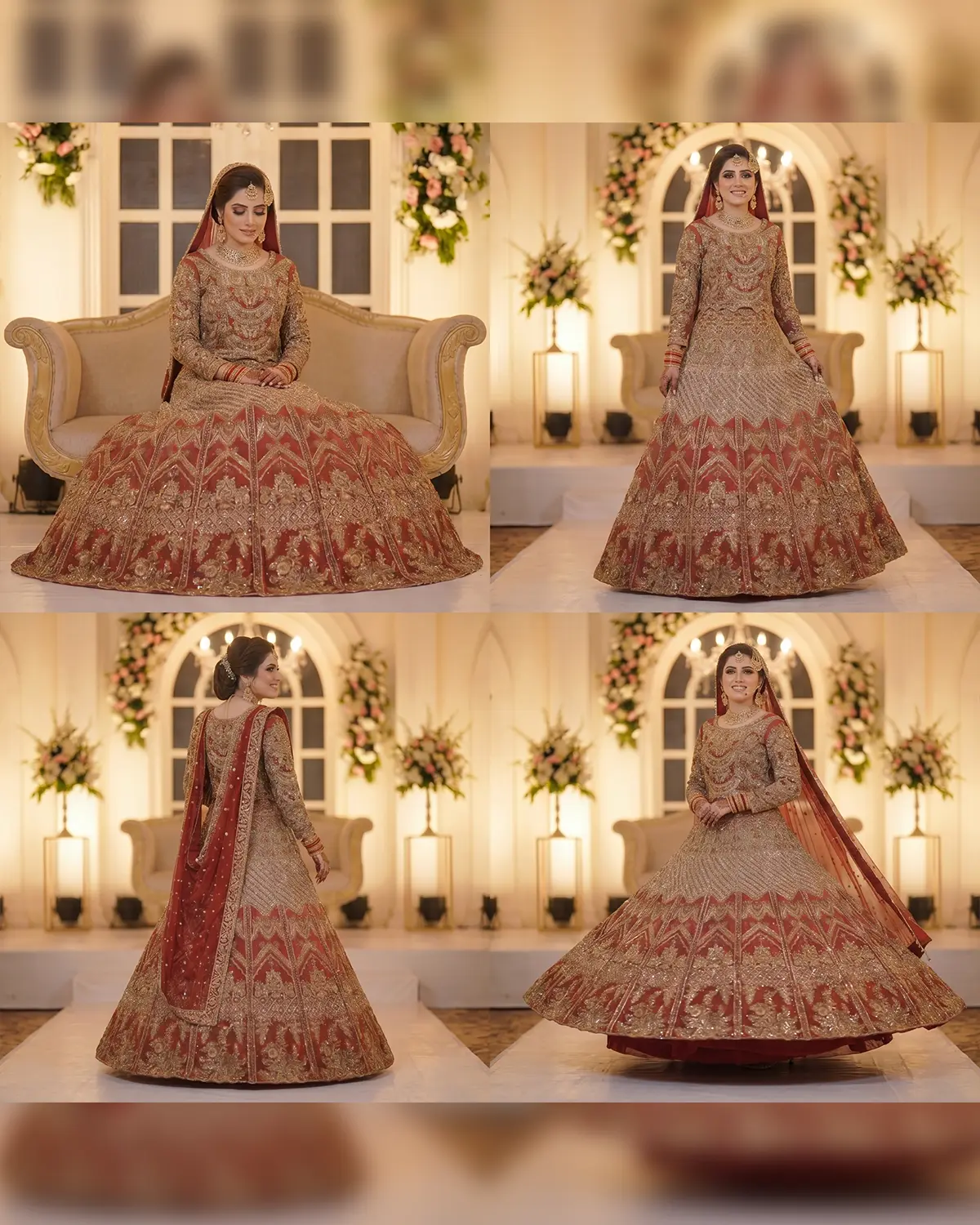 Premium Crimson Gold Pearl Tux Bridal Lehenga - Image 4