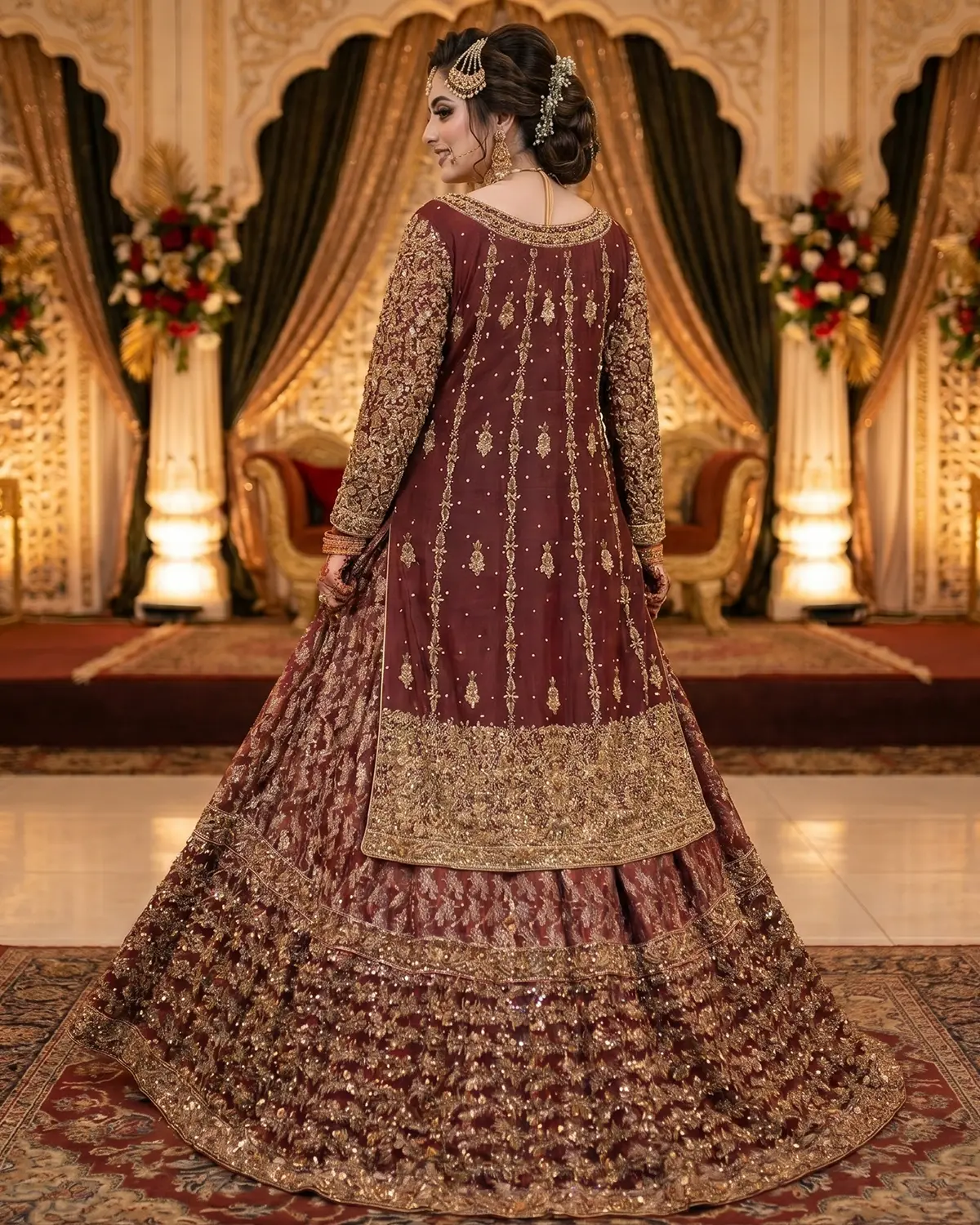 Premium Gold Heavy Zari Embroidery Zari Work Farshi Bridal Lehenga - Image 3