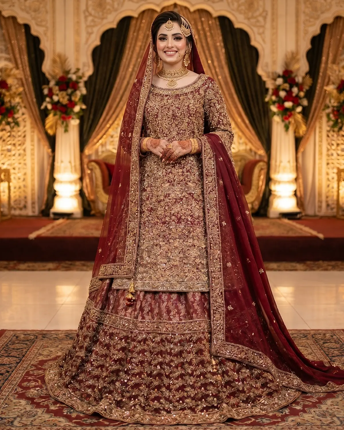 Premium Gold Heavy Zari Embroidery Zari Work Farshi Bridal Lehenga - Image 2
