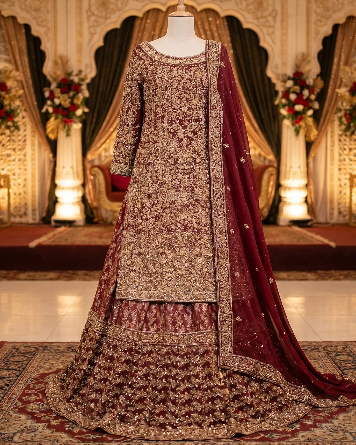 Premium Gold Heavy Zari Embroidery Zari Work Farshi Bridal Lehenga