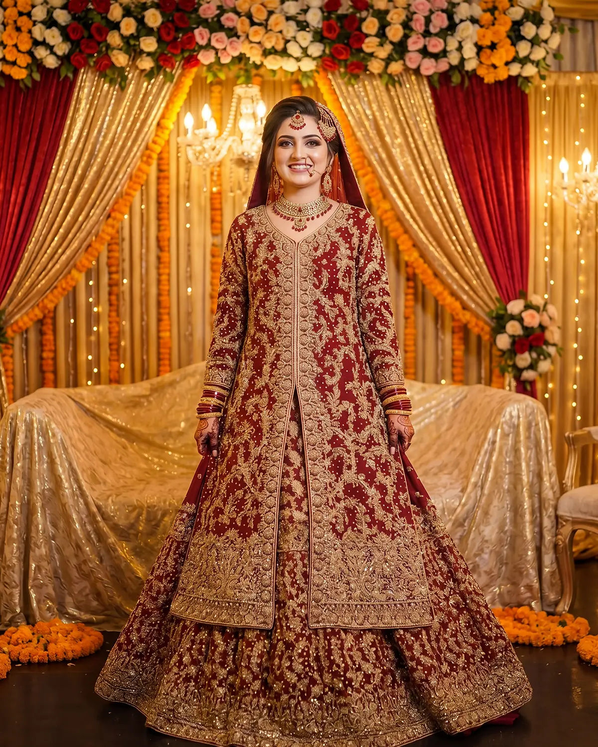 Premium Maroon Regal Heavy Work Farshi Lehenga - Image 3