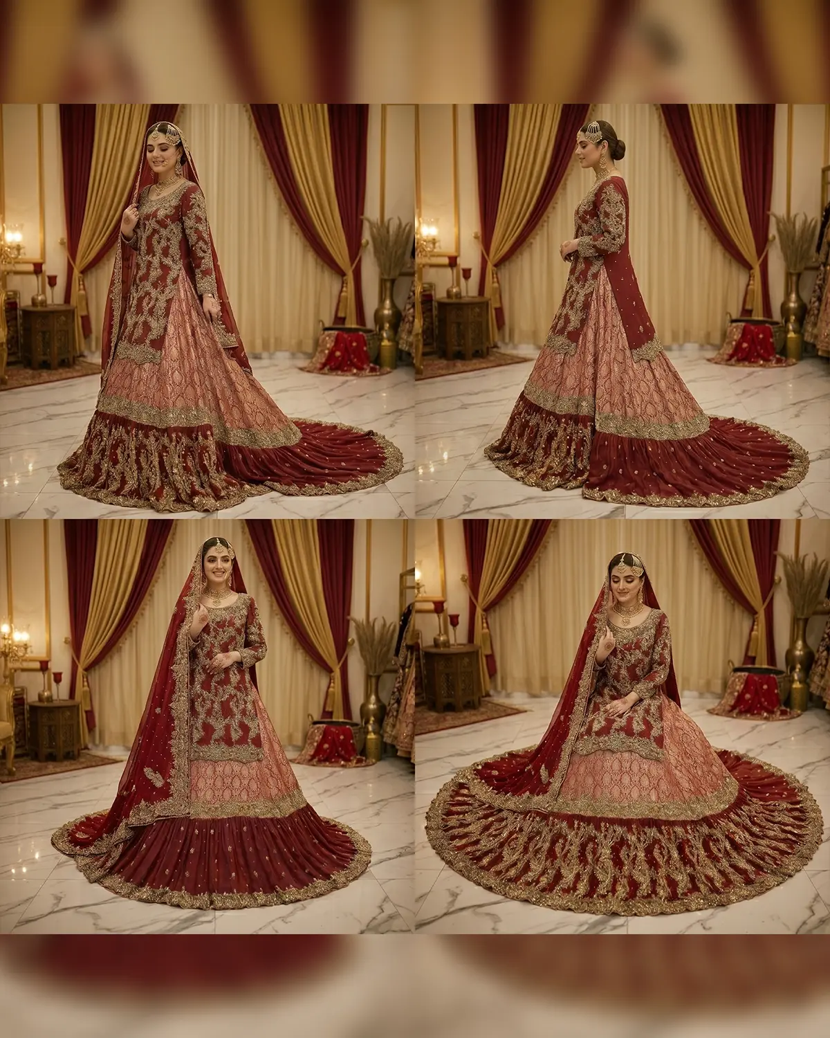 Prestige Crimson Red Signature Bridal Farshi Lehenga Shirt - Image 4